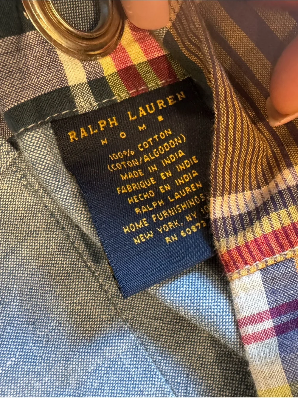 Vintage Ralph Lauren Home Madras Patchwork Plaid Cotton Shower Curtain